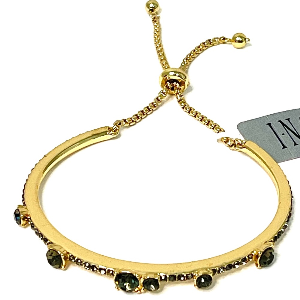 Green Crystal Gold-Tone Bangle Bracelet